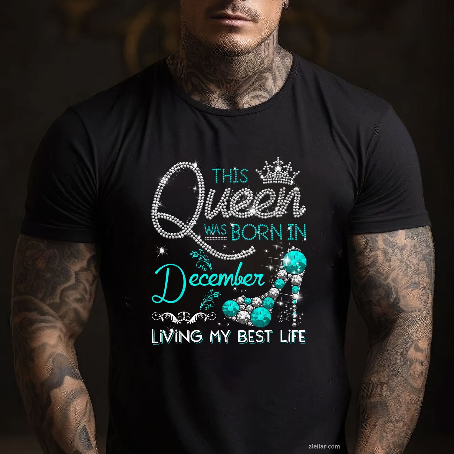 This Queen Was Born in December Tee and T-Shirt, Living My Best Life Birthday Gift T-Shirt for Adults