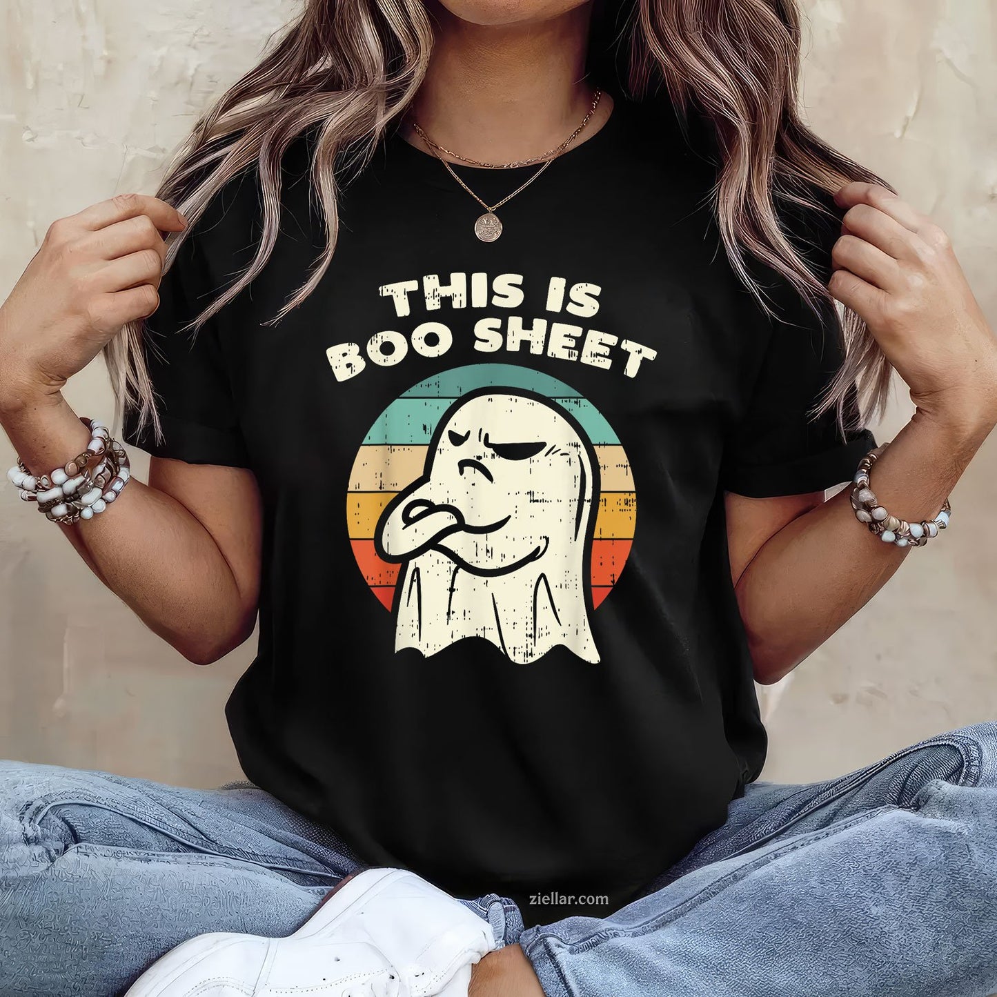 This is Boo Sheet Ghost Tee and T-Shirt, Retro Funny Halloween Costume T-Shirt for Adults