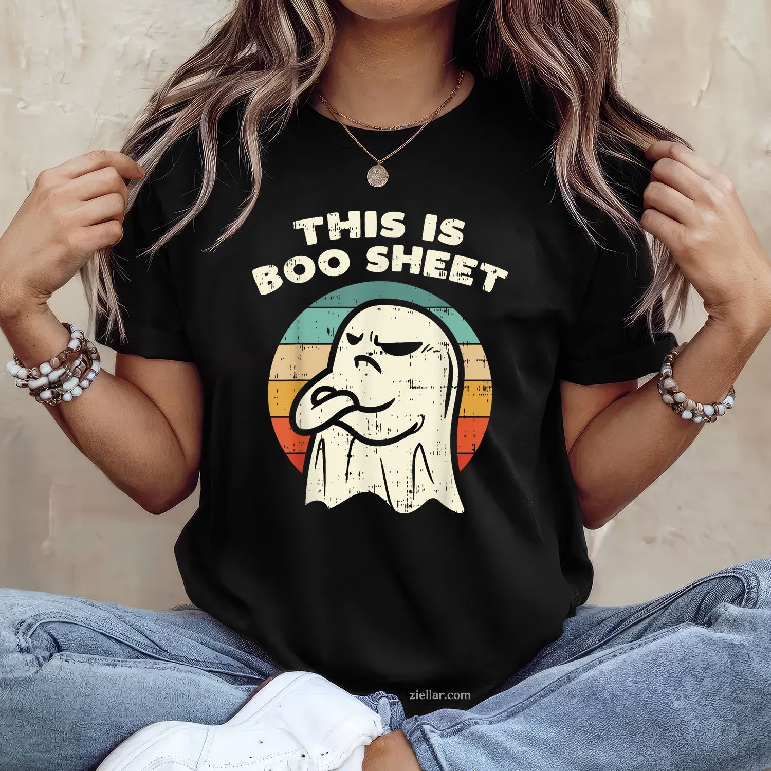 This is Boo Sheet Ghost Tee and T-Shirt, Retro Funny Halloween Costume T-Shirt for Adults