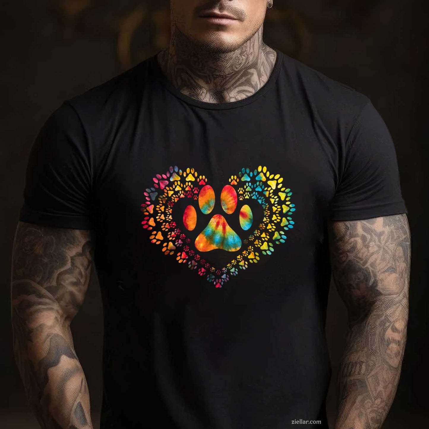 Tie Dye Love Dog Paw Print Heart Animal Lover T-Shirt, Vintage Graphic Tee For Adults Men Women