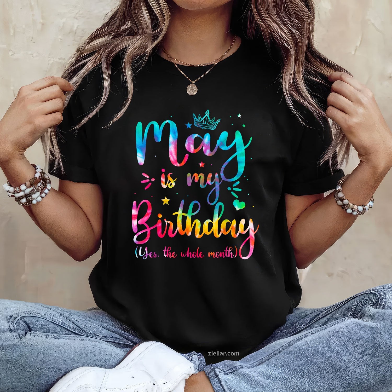 Tie Dye May Birthday Tee and T-Shirt, Cute Whole Month Celebration T-Shirt Gift for Adults