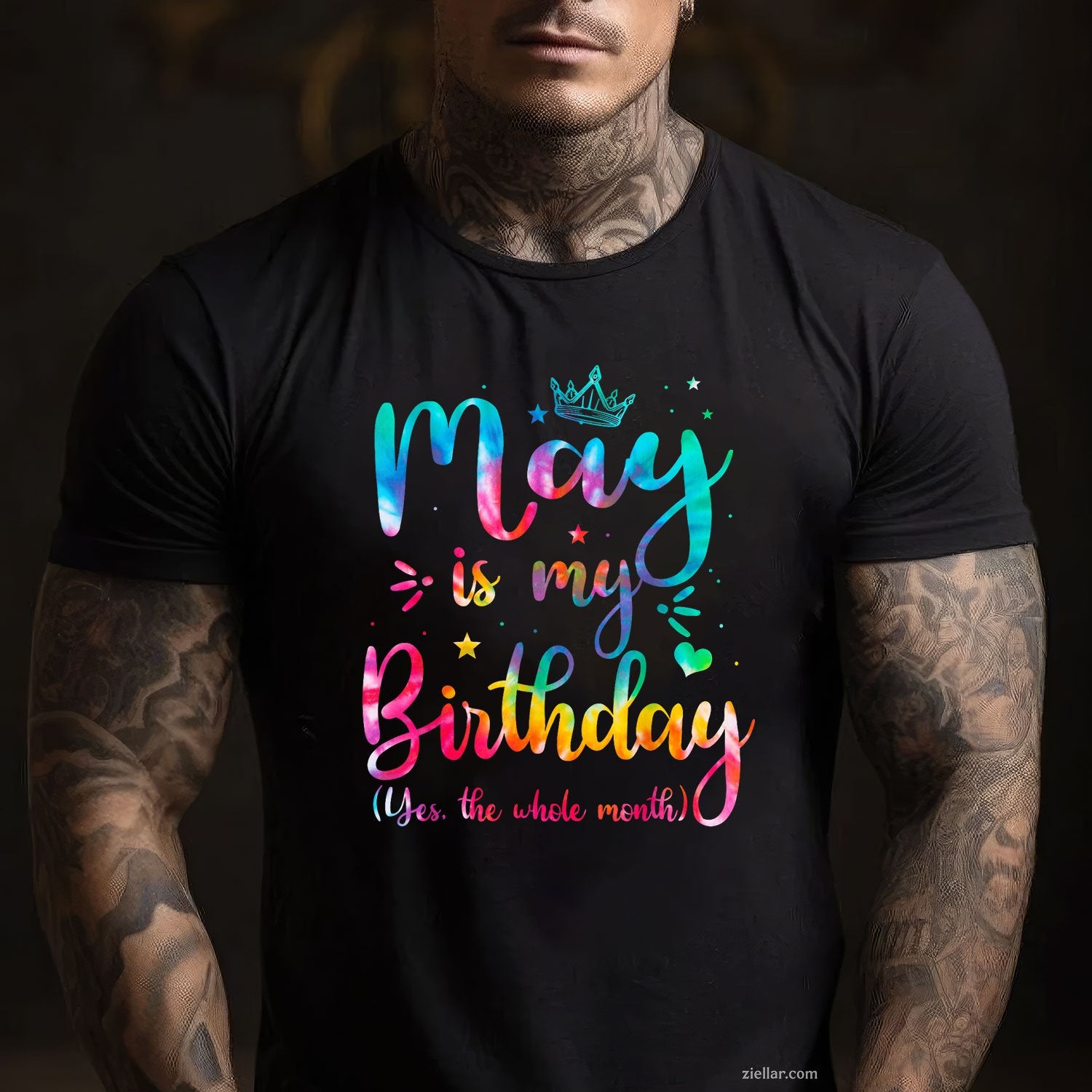 Tie Dye May Birthday Tee and T-Shirt, Cute Whole Month Celebration T-Shirt Gift for Adults