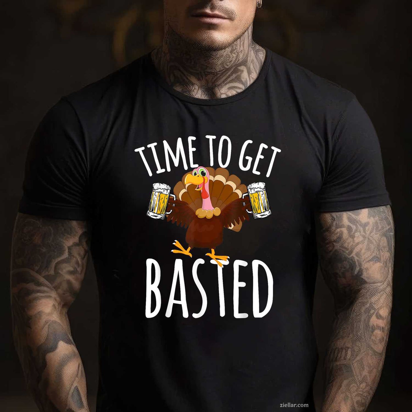 Time To Get Basted Funny Beer Thanksgiving Turkey Gift T-Shirt And Tee For Adults
