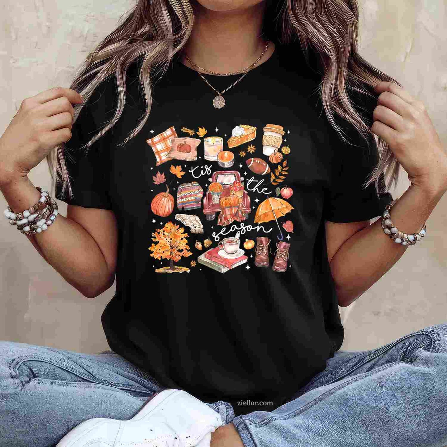 Tis The Season Pumpkin Autumn Fall Y'all Leaves Thanksgiving T-Shirt and Tee for Adults Men Women Unisex