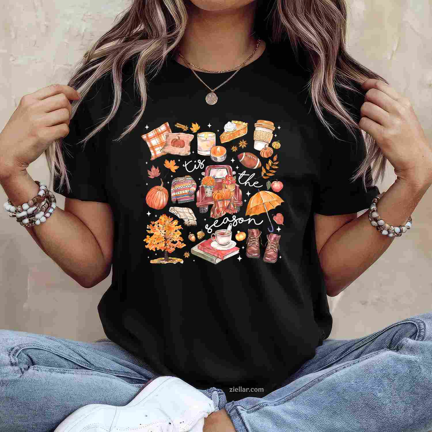 Tis The Season Pumpkin Autumn Fall Y'all Leaves Thanksgiving T-Shirt and Tee for Adults Men Women Unisex