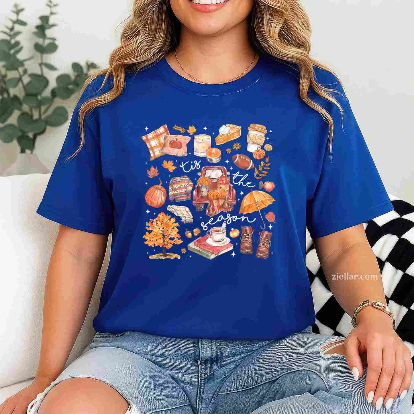 Tis The Season Pumpkin Autumn Fall Y'all Leaves Thanksgiving T-Shirt and Tee for Adults Men Women Unisex
