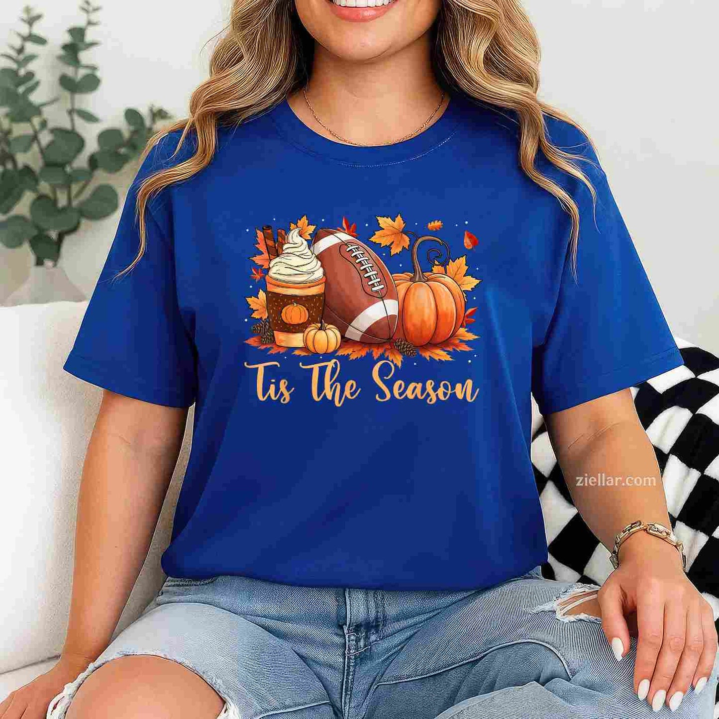 Tis The Season Fall Thanksgiving Pumpkin Spice Football T-Shirt and Tee for Adults Men Women Unisex