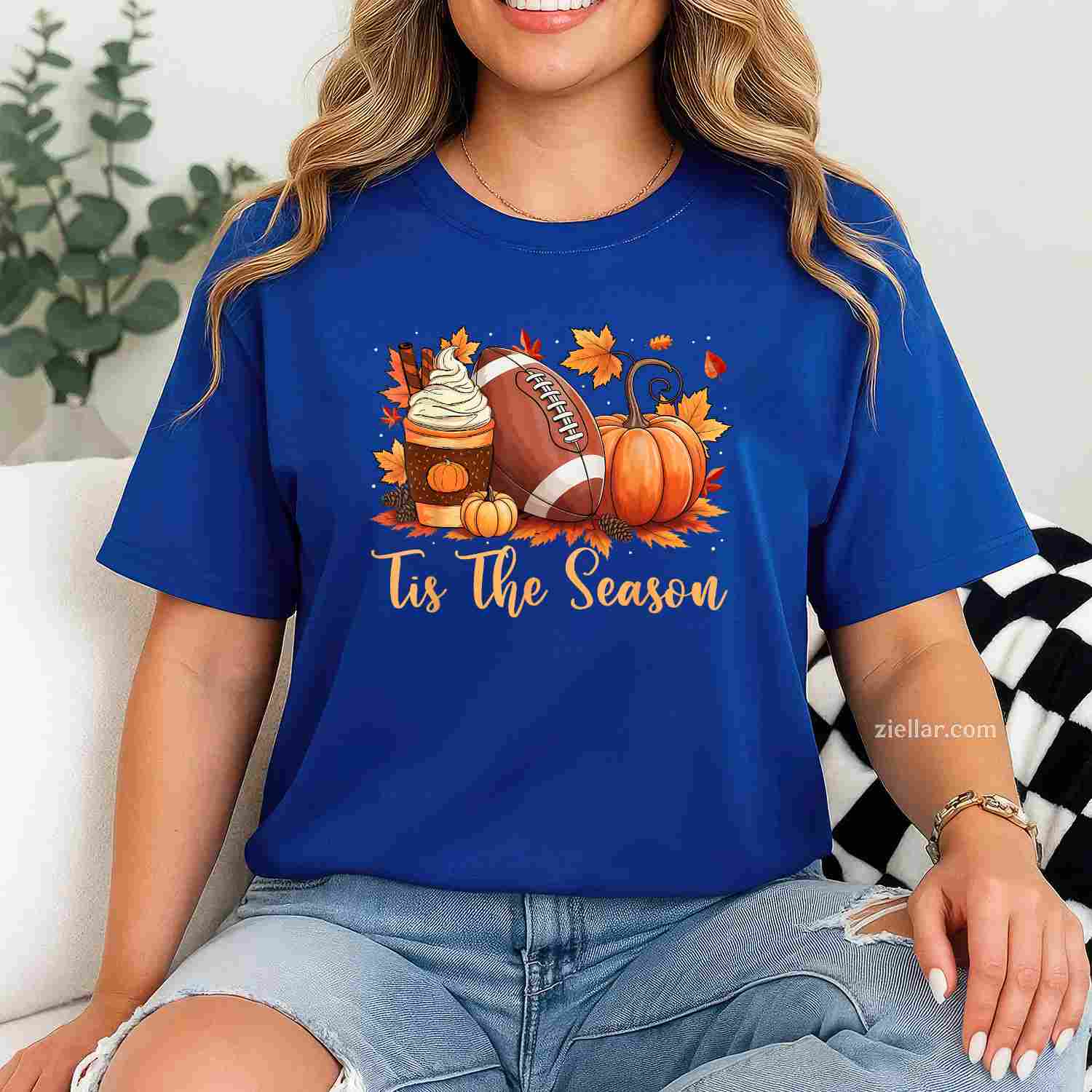 Tis The Season Fall Thanksgiving Pumpkin Spice Football T-Shirt and Tee for Adults Men Women Unisex