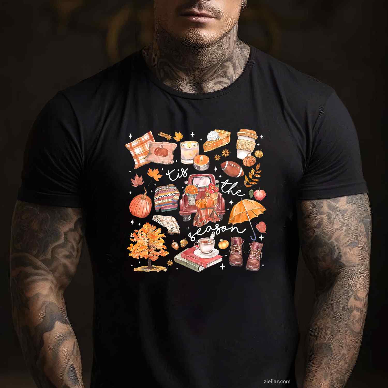 Tis The Season Pumpkin Autumn Fall Y'all Leaves Thanksgiving T-Shirt and Tee for Adults Men Women Unisex