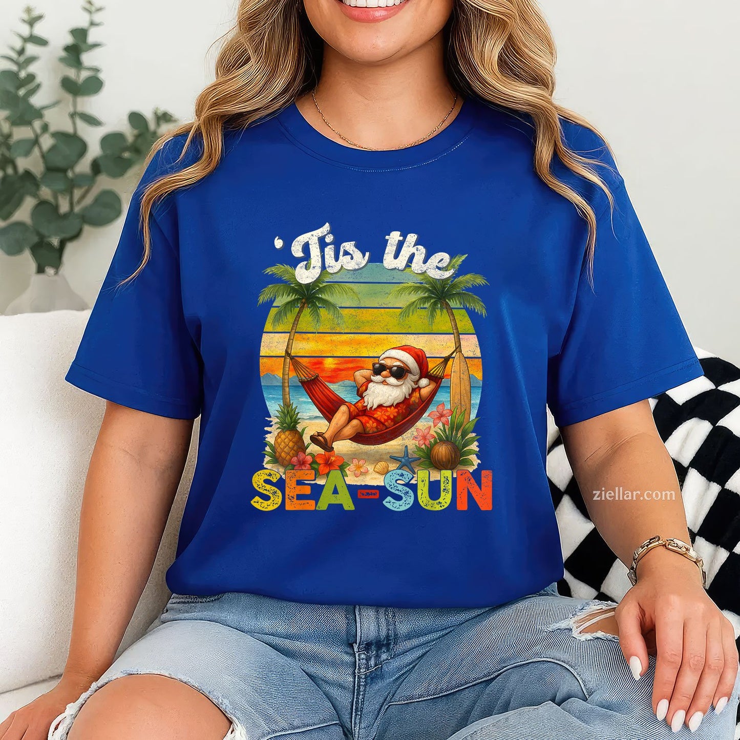 Tis The SeaSun Funny Christmas In July Hawaii Santa Beach