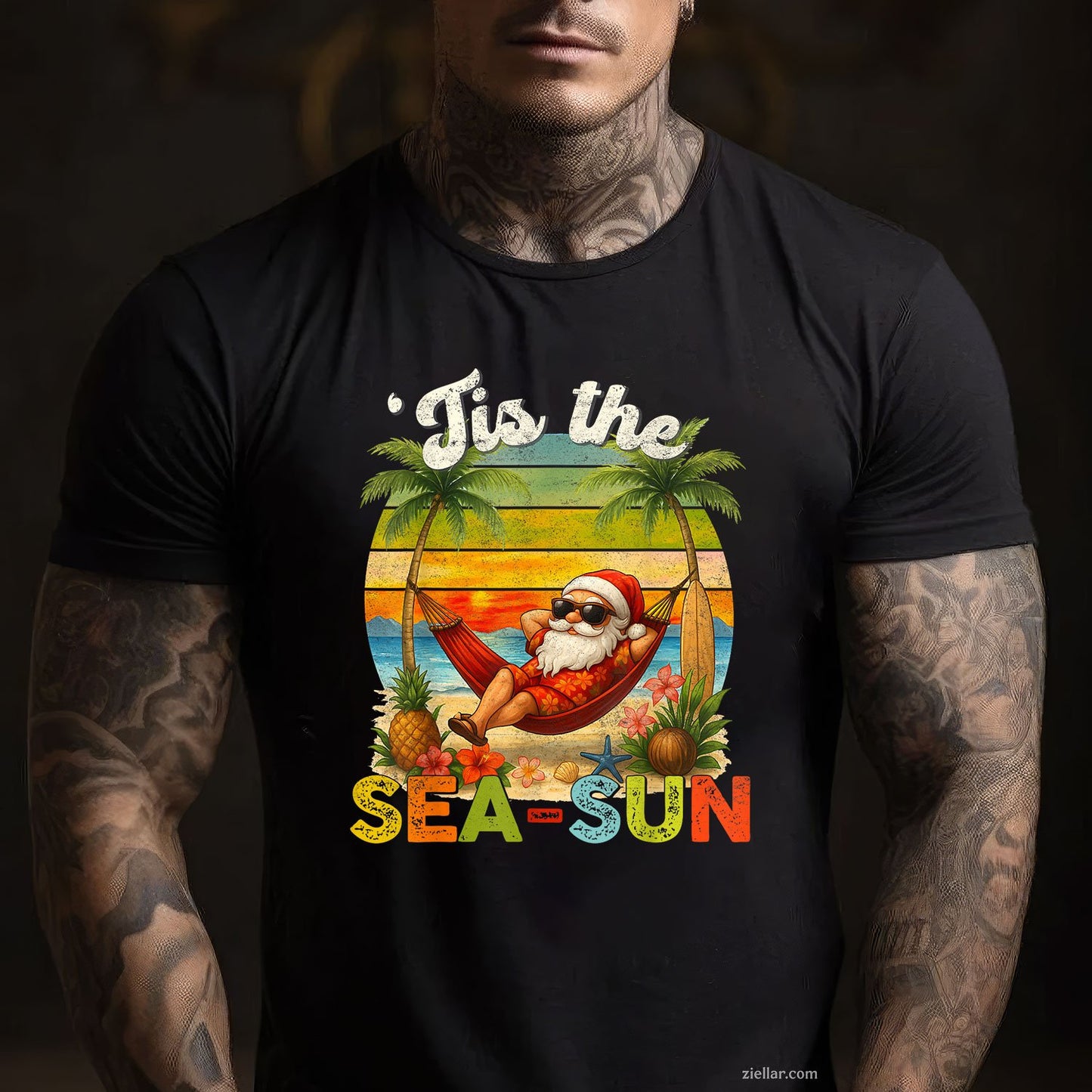 Tis The SeaSun Funny Christmas In July Hawaii Santa Beach