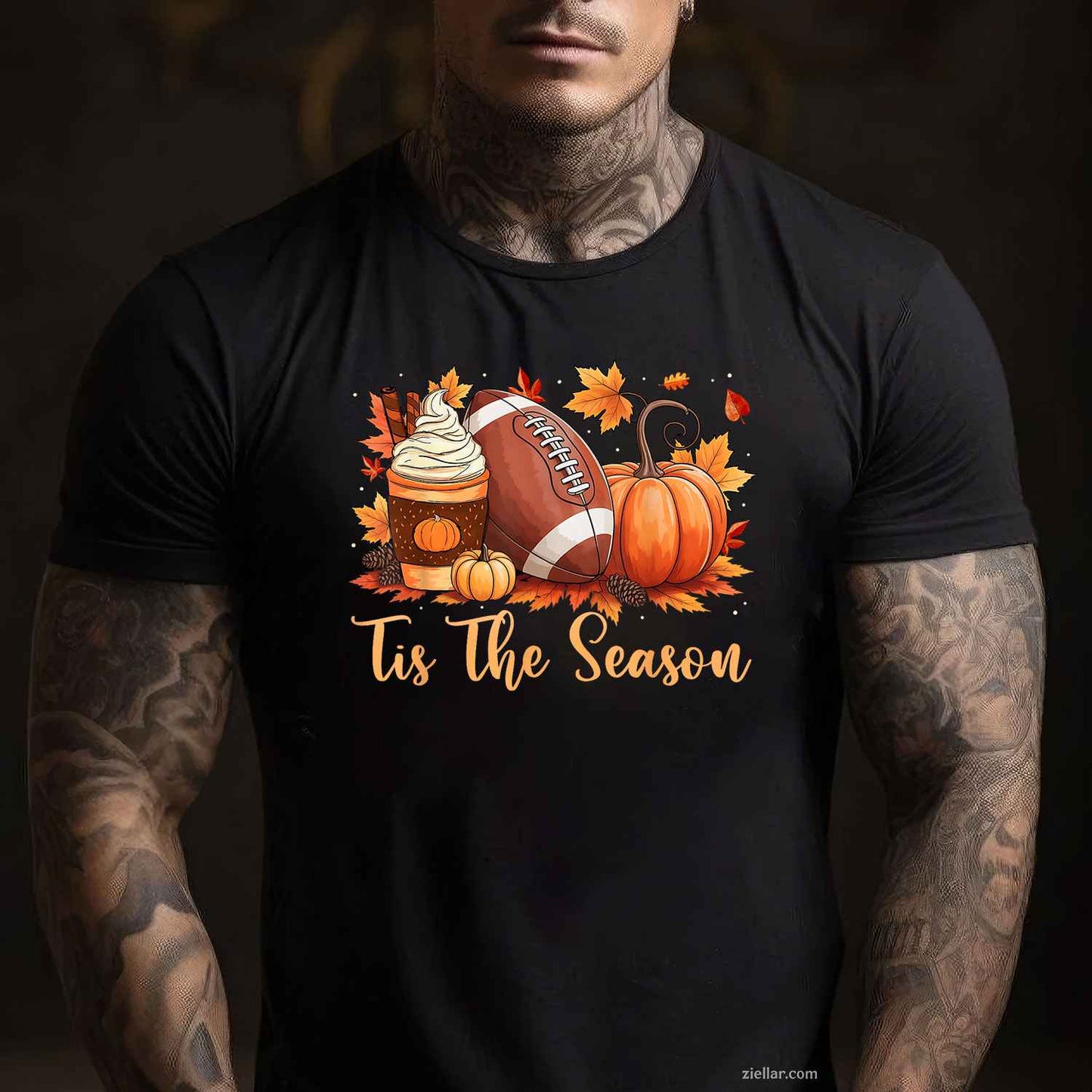 Tis The Season Fall Thanksgiving Pumpkin Spice Football T-Shirt and Tee for Adults Men Women Unisex