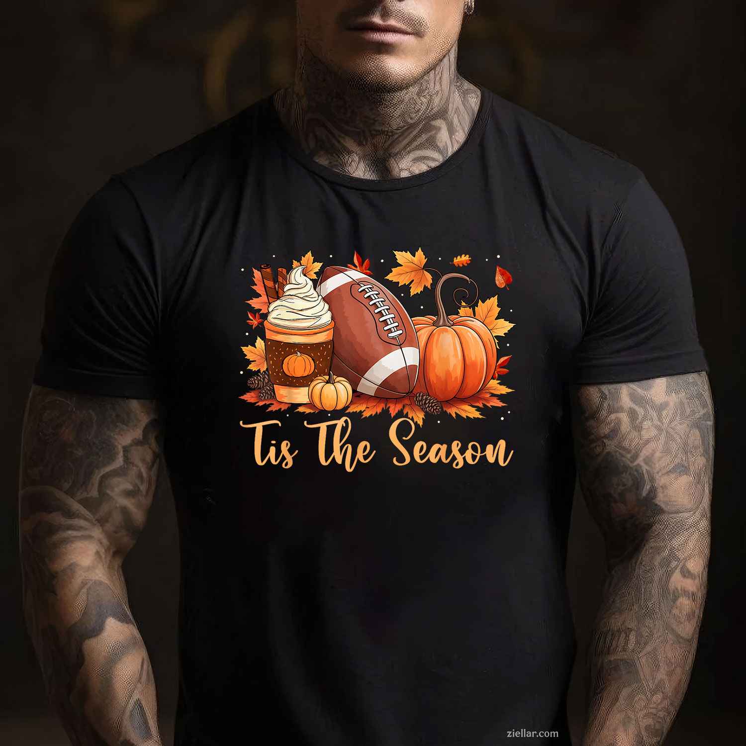 Tis The Season Fall Thanksgiving Pumpkin Spice Football T-Shirt and Tee for Adults Men Women Unisex