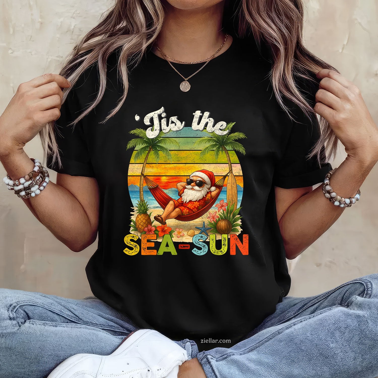 Tis The SeaSun Funny Christmas In July Hawaii Santa Beach