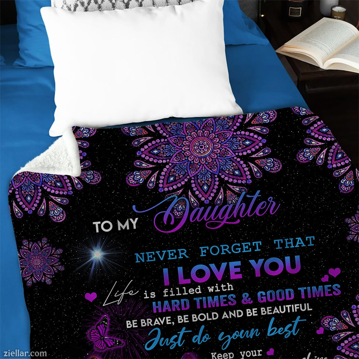 To My Daughter Quilt Blanket, Fleece Blanket Purple Butterfly Gift for Encouragement
