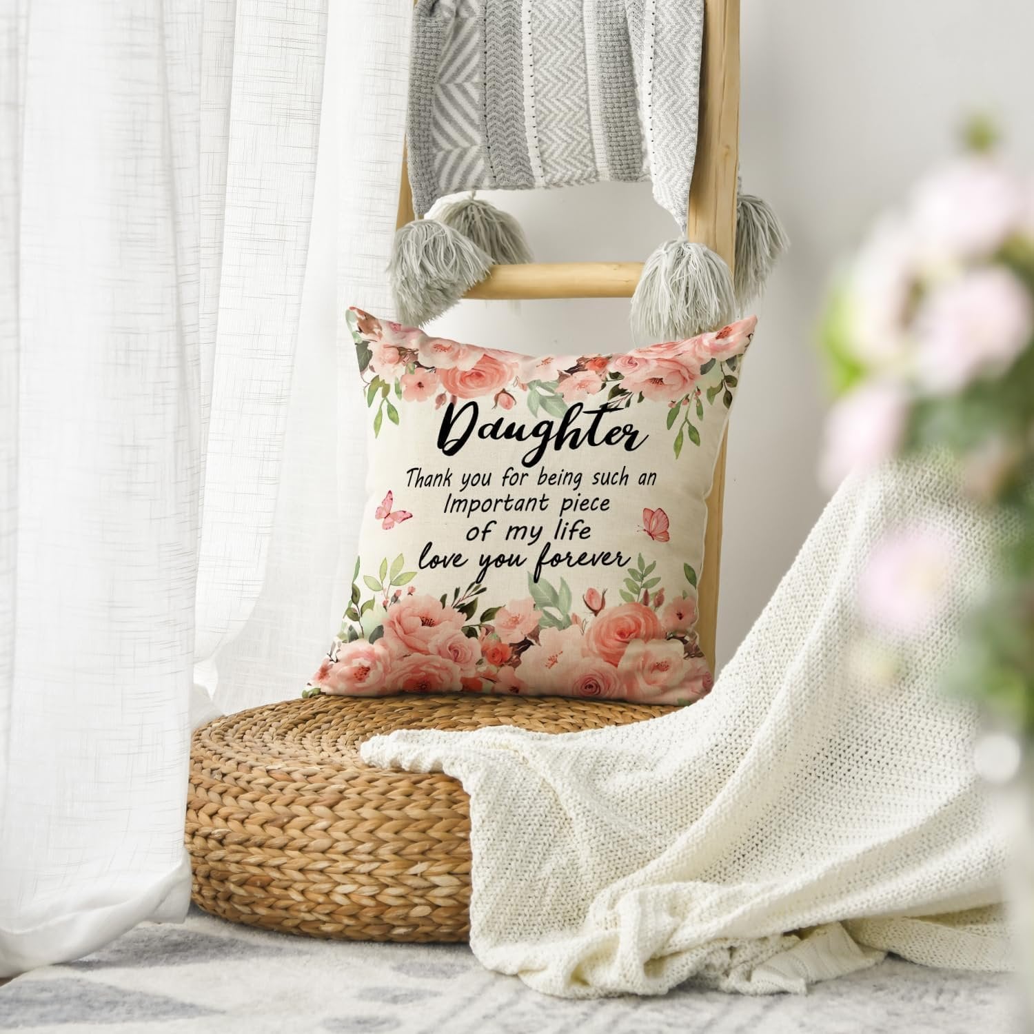 To My Daughter Floral Pillow Case, Cushion Gift from Mum & Dad for Birthday or Christmas