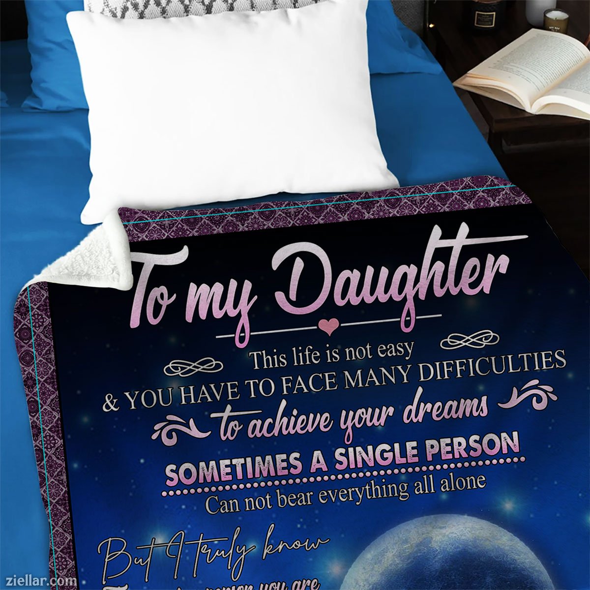 To My Daughter Quilt Blanket, Fleece Blanket Wolf and Moon Inspirational Gift from Mom