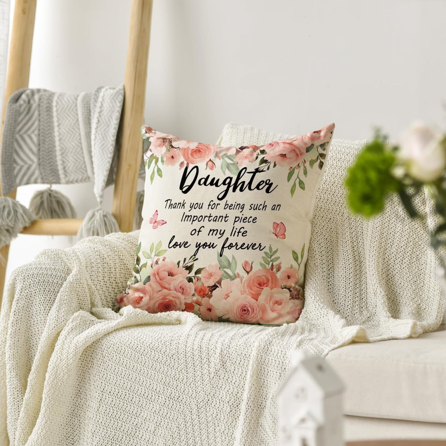 To My Daughter Floral Pillow Case, Cushion Gift from Mum & Dad for Birthday or Christmas