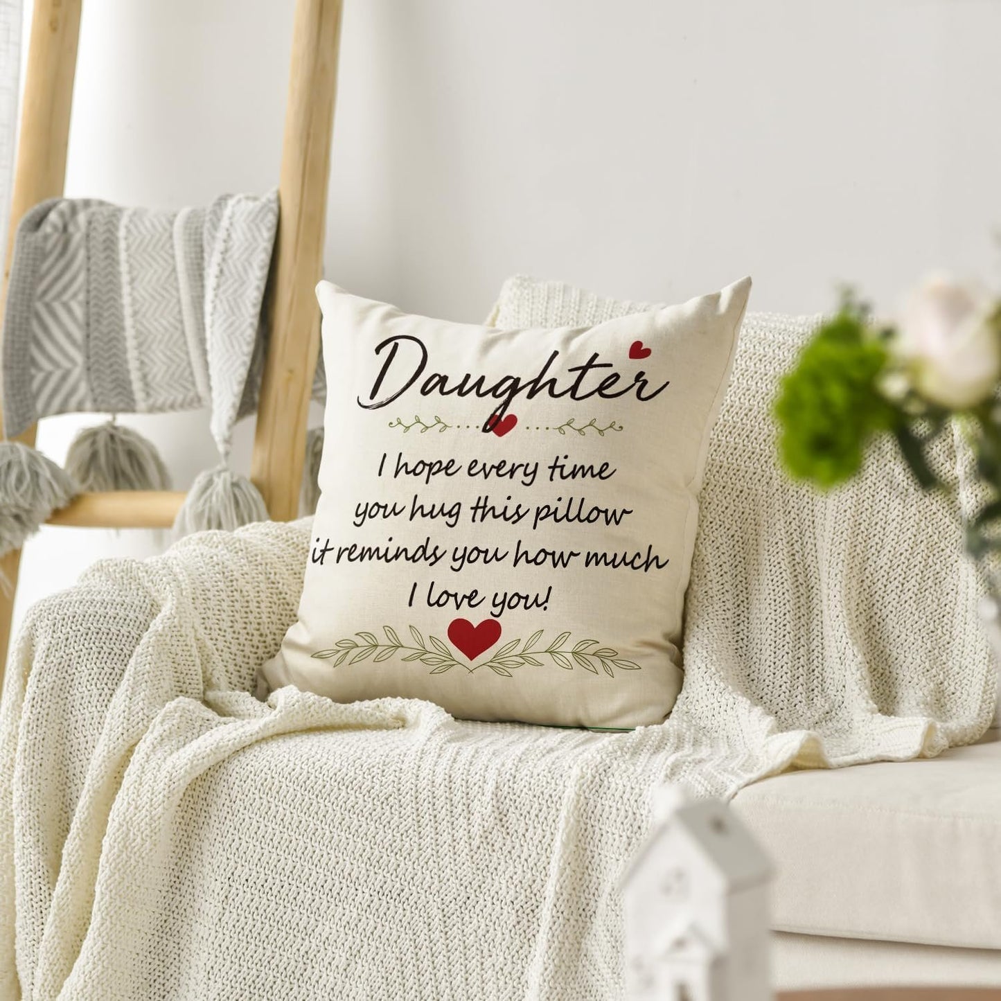 To My Daughter Hug Throw Pillow Case, Emotional Gift from Parents, Birthday or Holiday Cushion