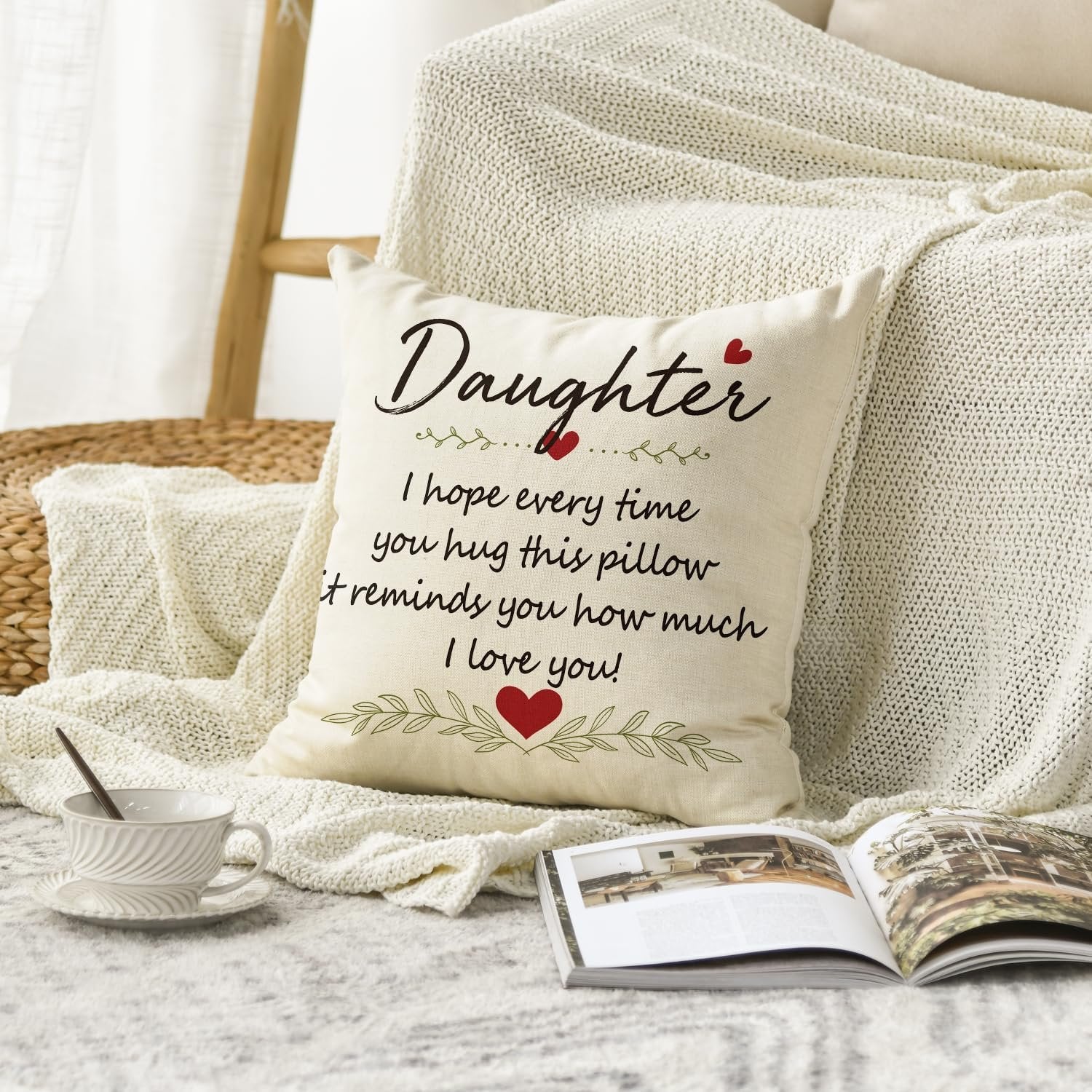 To My Daughter Hug Throw Pillow Case, Emotional Gift from Parents, Birthday or Holiday Cushion