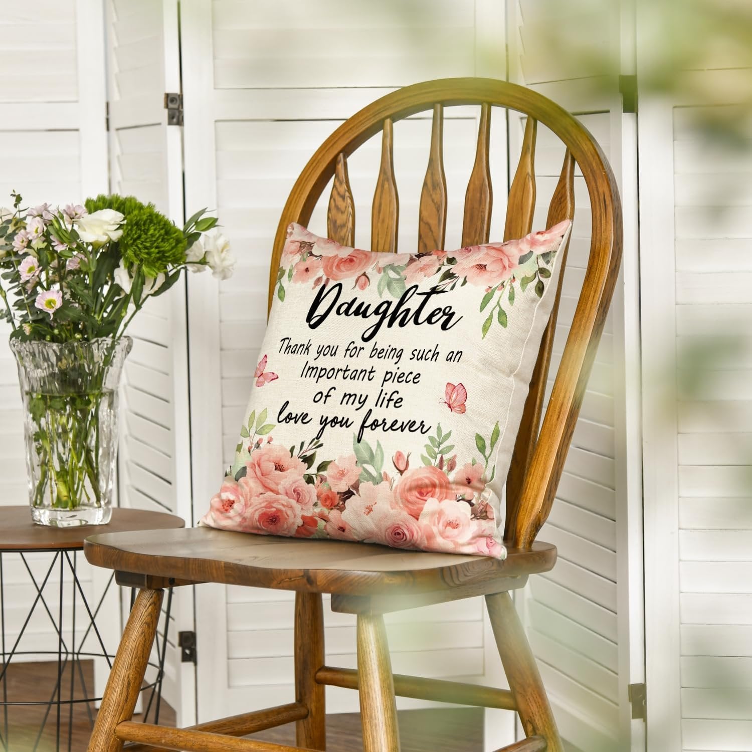 To My Daughter Floral Pillow Case, Cushion Gift from Mum & Dad for Birthday or Christmas