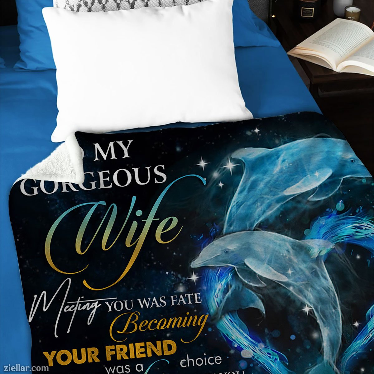 To My Gorgeous Wife Quilt Blanket, Fleece Blanket Ocean and Rings Gift from Husband