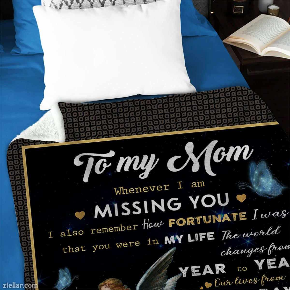 To My Mom Quilt Blanket, Fleece Blanket Memorial Gift from Daughter with Angel and Wings