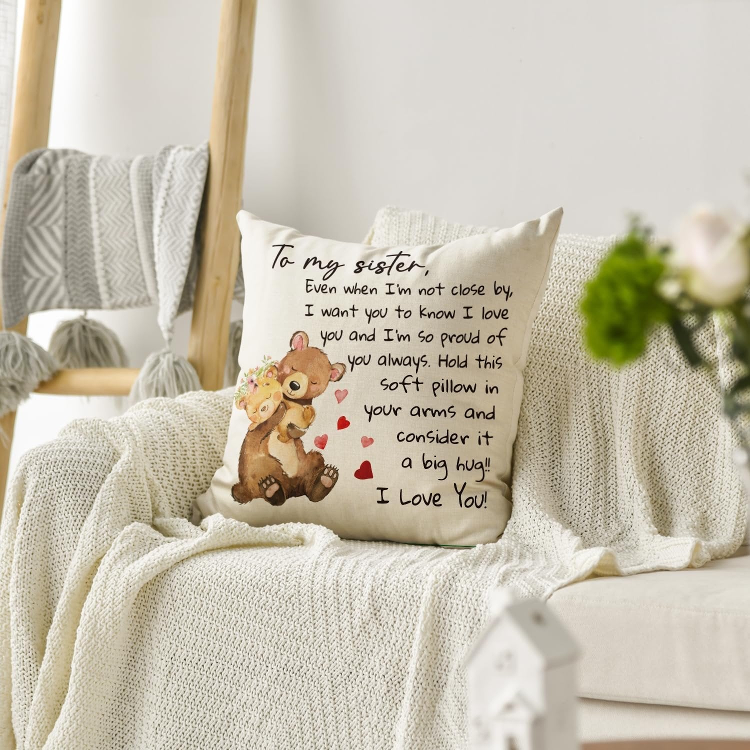 To My Sister Pillow Case, Christmas or Birthday Gift from Sibling, Decorative Cushion Cover