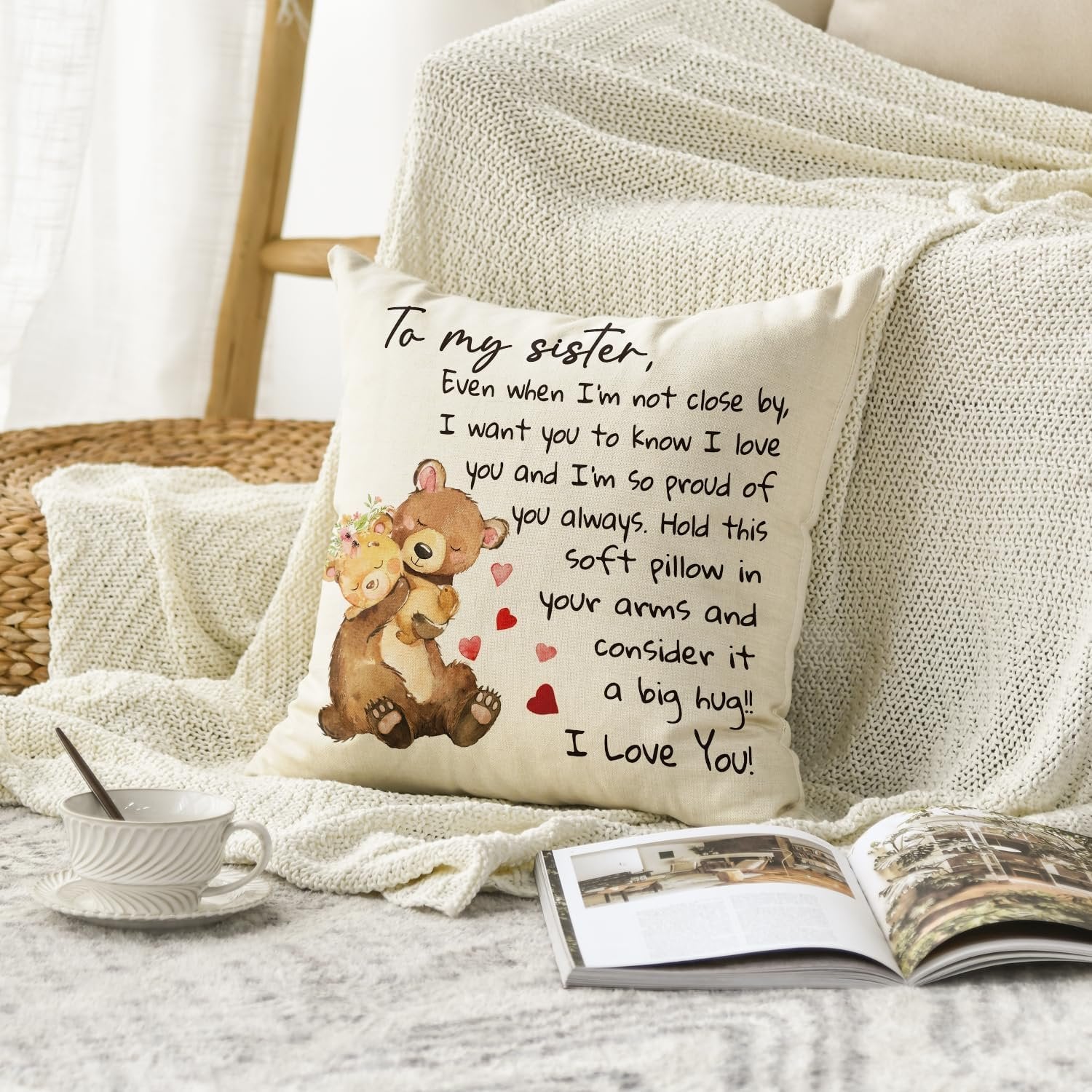 To My Sister Pillow Case, Christmas or Birthday Gift from Sibling, Decorative Cushion Cover