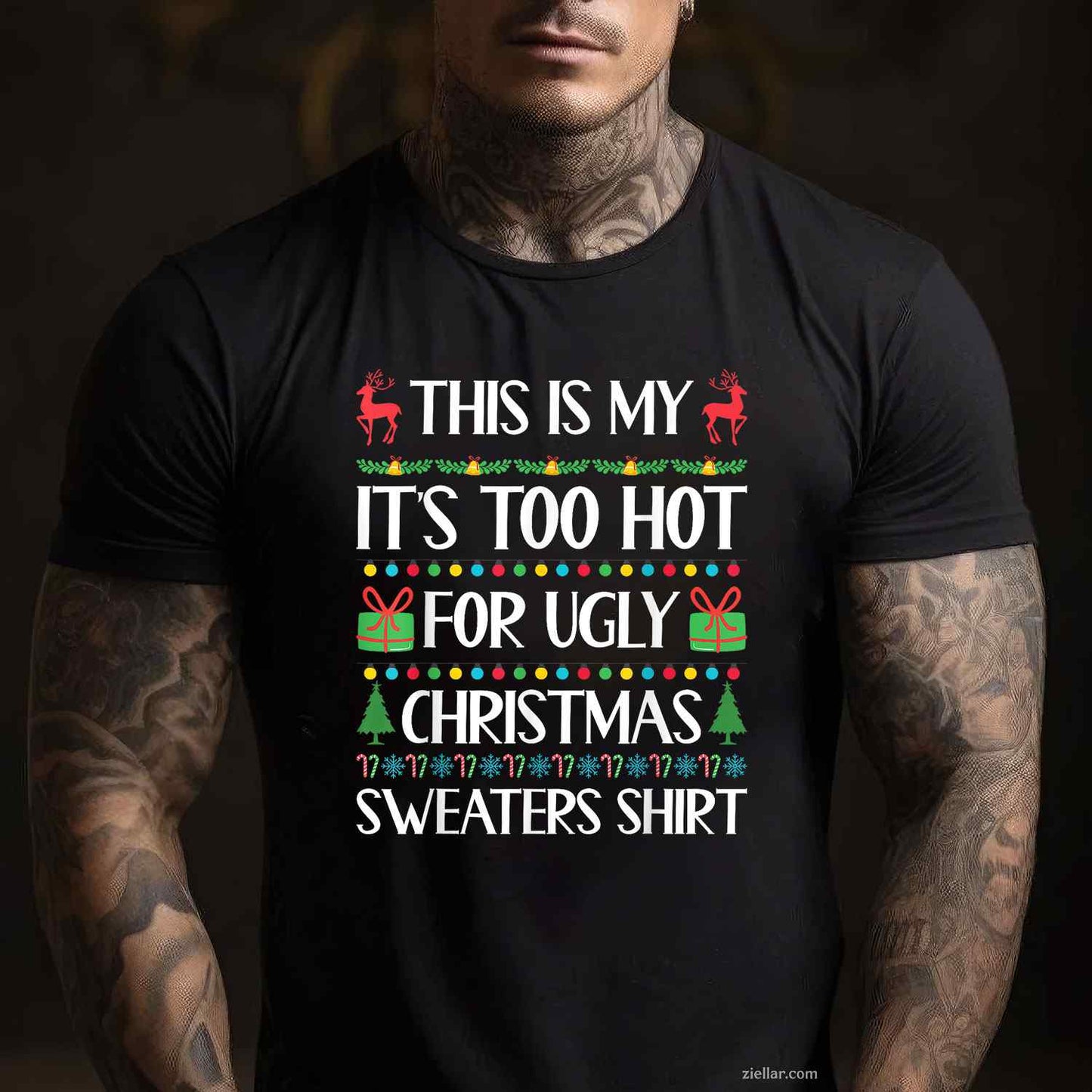 Too Hot For Ugly Christmas Sweater Funny Xmas Women Men T-Shirt_ A Great Party Tee For Adults