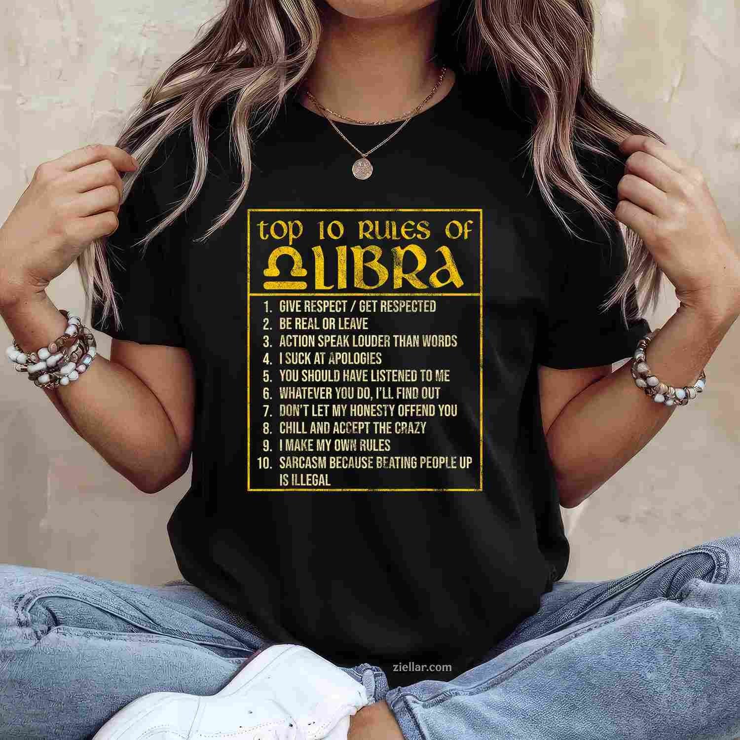 Top 10 Rules Libra Zodiac Sign September October Birthday T-Shirt and Tee for Adults Men Women Unisex