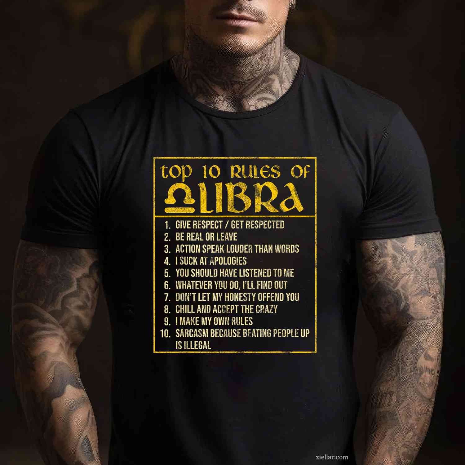 Top 10 Rules Libra Zodiac Sign September October Birthday T-Shirt and Tee for Adults Men Women Unisex