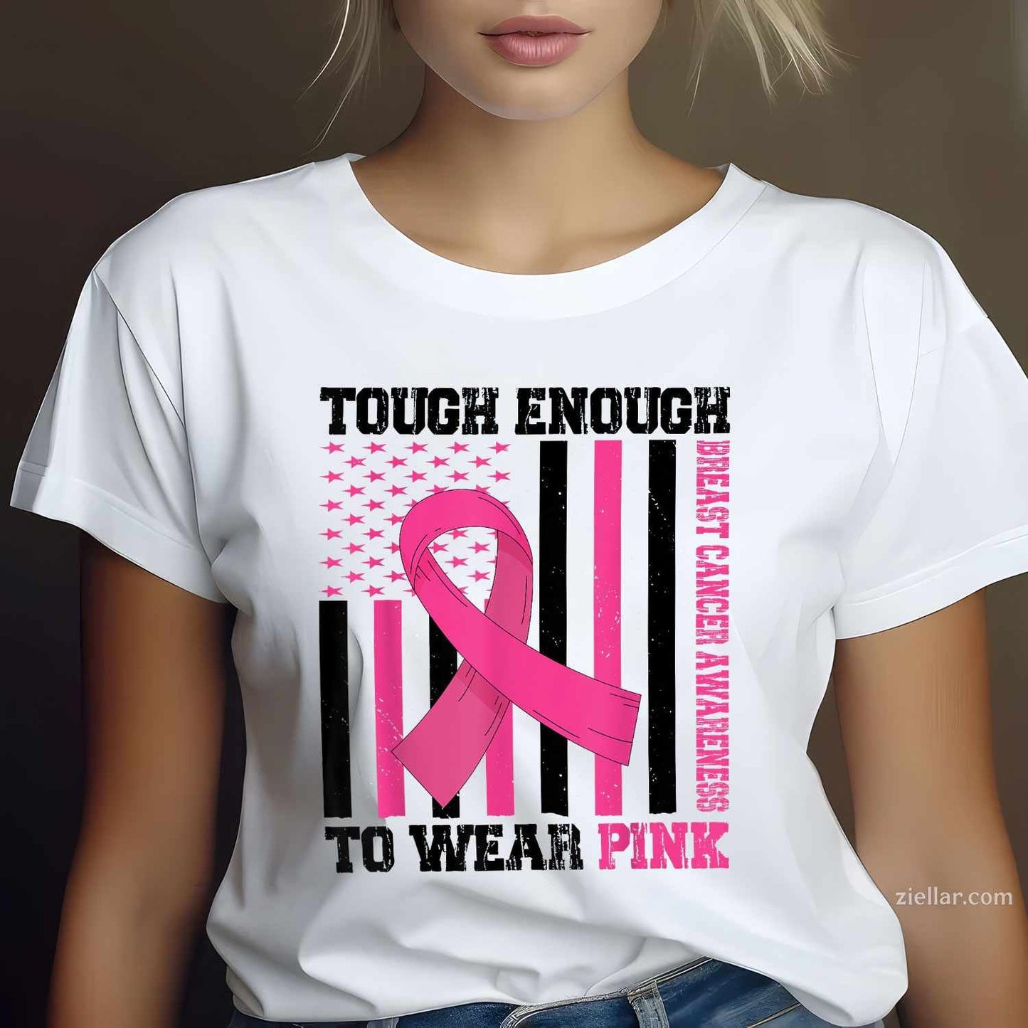 Tough Enough To Wear Pink Breast Cancer Awareness in October Funny Graphic Tee and T-Shirt Gift for Adults Men Women Unisex