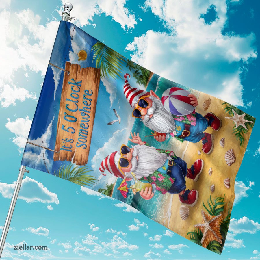 Tropical Beach Gnomes with _It’s 5 O’Clock Somewhere_ Sign Summer Decor Gift