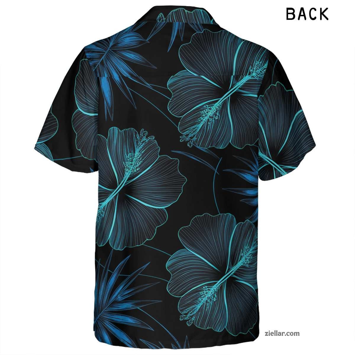 Tropical Hibiscus Hawaiian Shirt and Tee, Black Blue Summer Vacation Gift