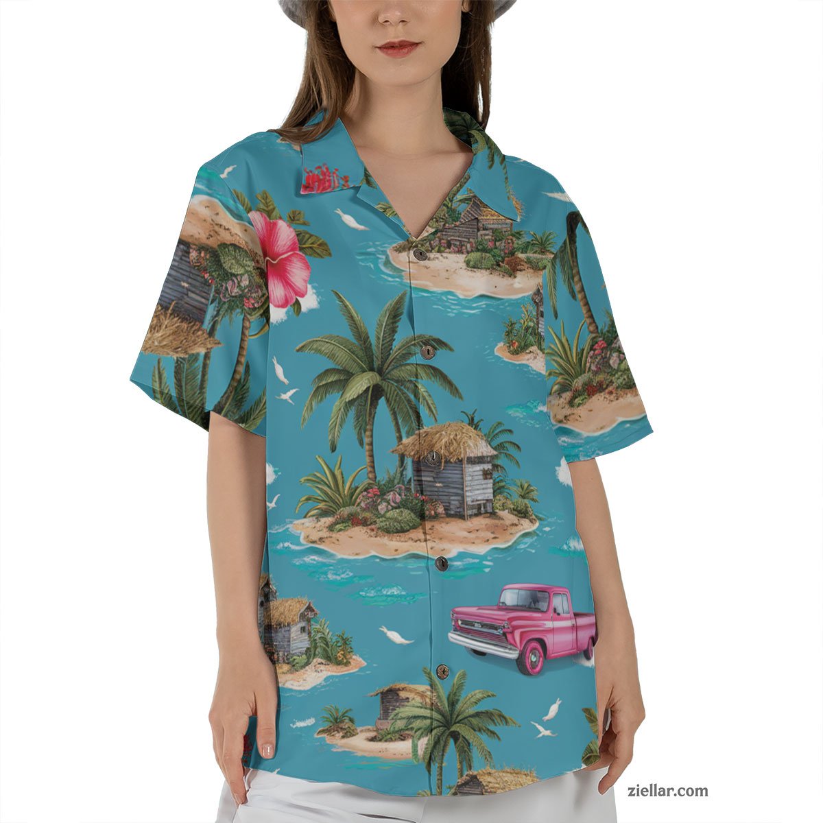 Tropical Island Truck Hawaiian Shirt and Tee, Summer Beachwear for Adults
