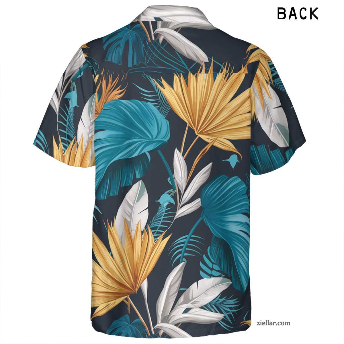 Tropical Leaf Hawaiian Shirt and Tee, Teal Gold White Summer Vacation Wear