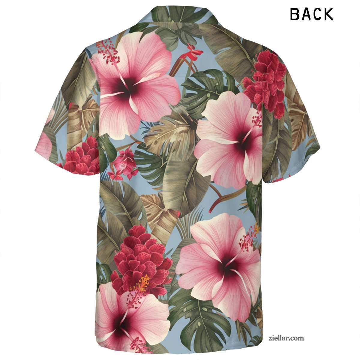 Tropical Light Blue Hawaiian Shirt and Tee, Vacation Palm Floral Print Gift