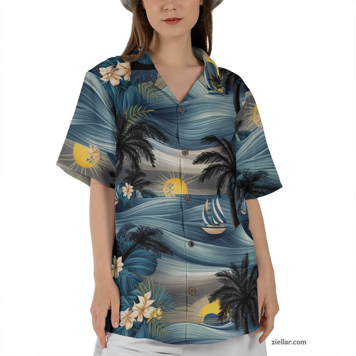Tropical Palm Tree Sunset Hawaiian Shirt Tee, Vacation Outfit for Adults