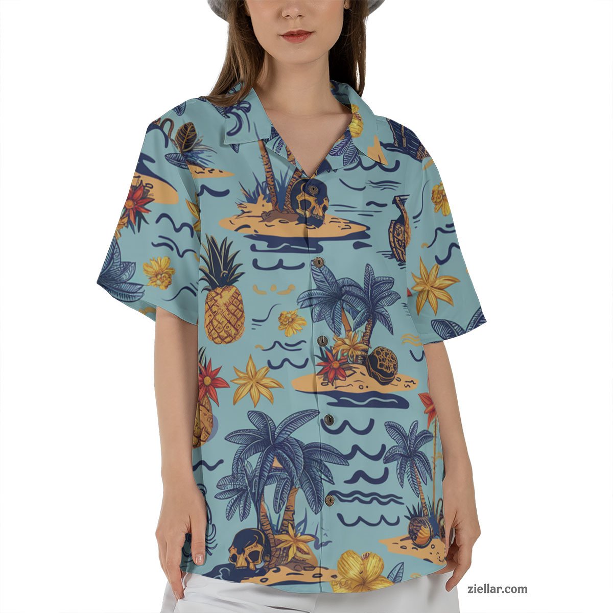 Tropical Paradise Hawaiian Shirt Tee, Sky Blue Aloha Vacation Shirt