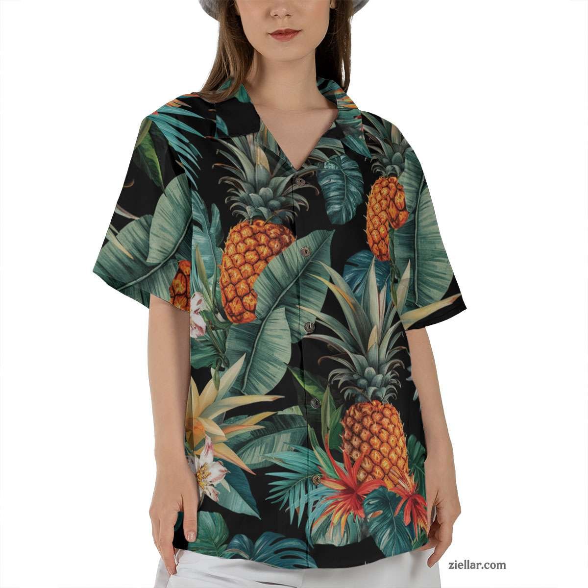 Tropical Pineapple Leaves Hawaiian Shirt Tee, Blue Aloha Vacation Shirt
