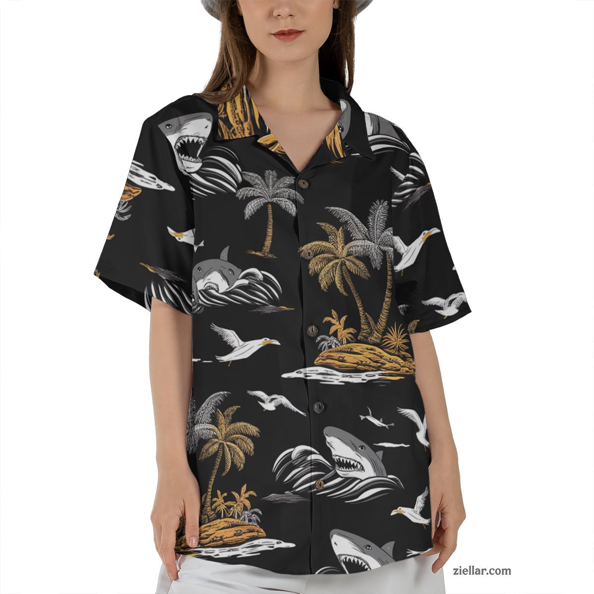 Tropical Shark Hawaiian Shirt and Tee, Stylish Beach Party Outfit Gift