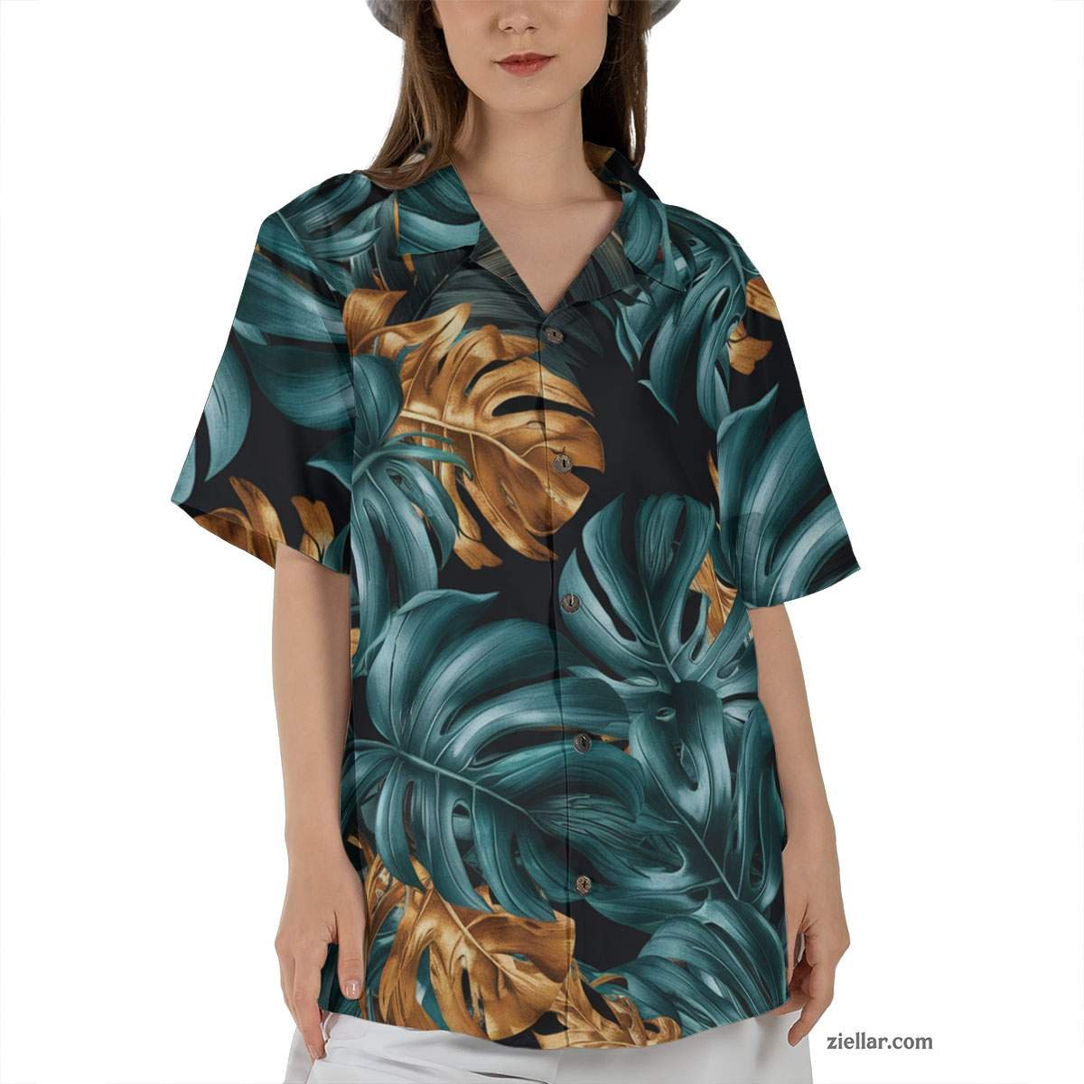 Tropical Teal Gold White Hawaiian Shirt and Tee, Aloha Vacation Wear Gift