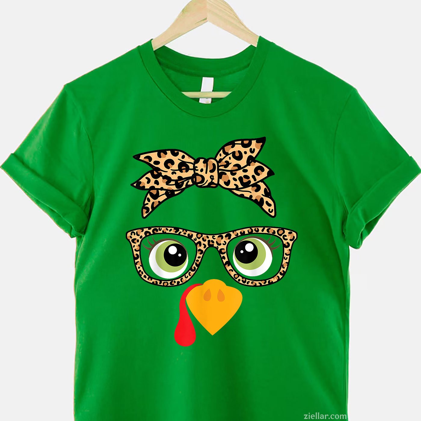 Turkey Face Glasses Tee and T-Shirt, Leopard Print Thanksgiving T-Shirt for Women Adults