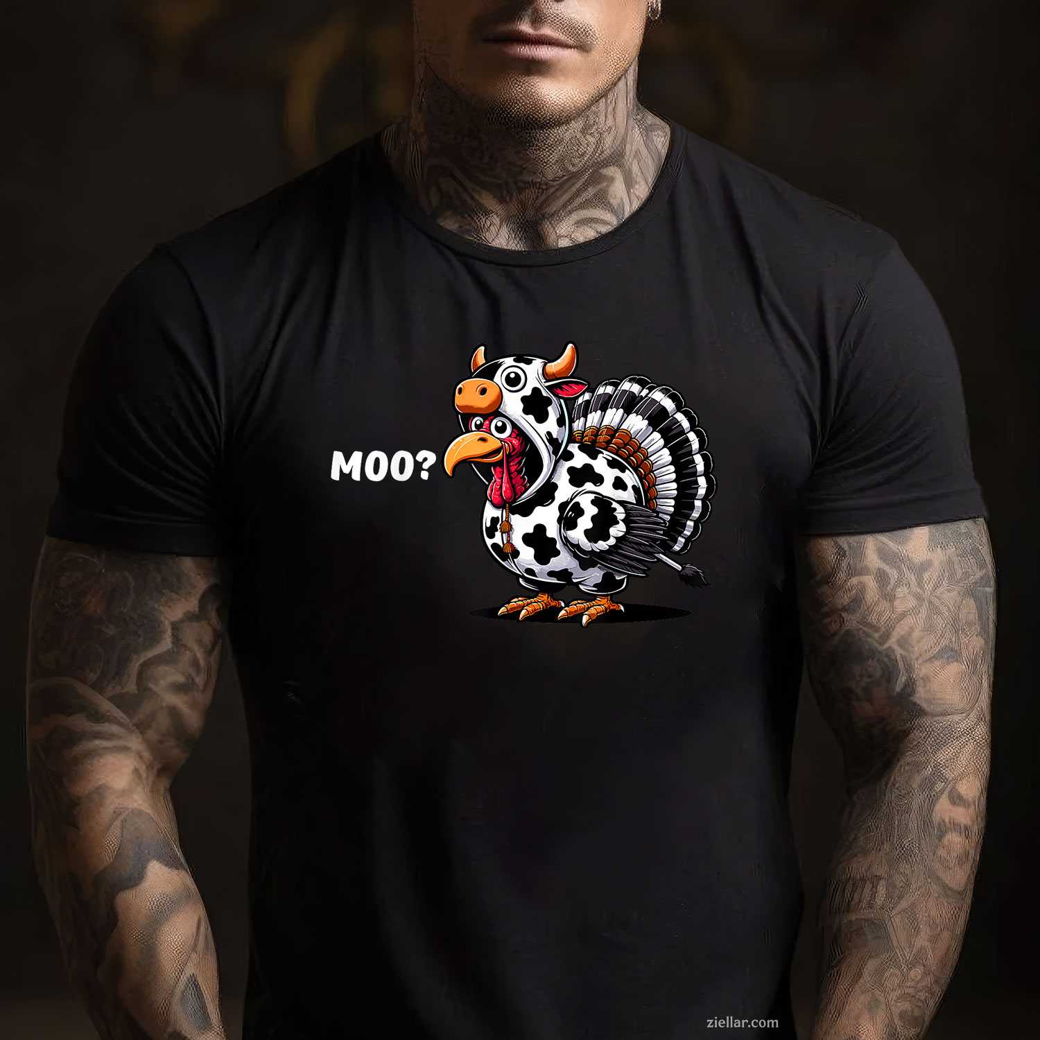 Turkey Moo Funny Thanksgiving T-Shirt and Tee for Adults Men Women Unisex