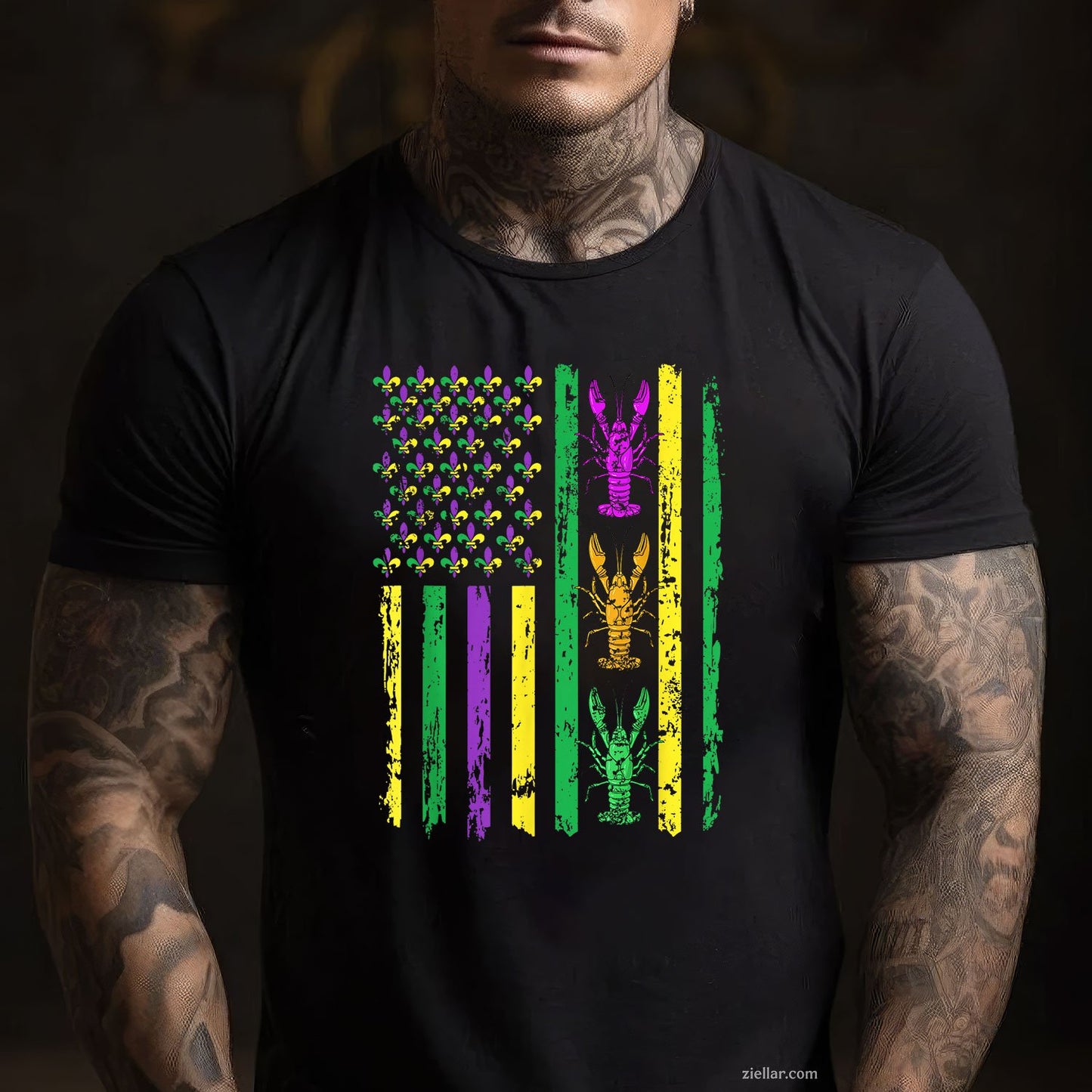 USA Crawfish Parade Tee and T-Shirt, American Flag Mardi Gras Carnival T-Shirt Gift for Adults