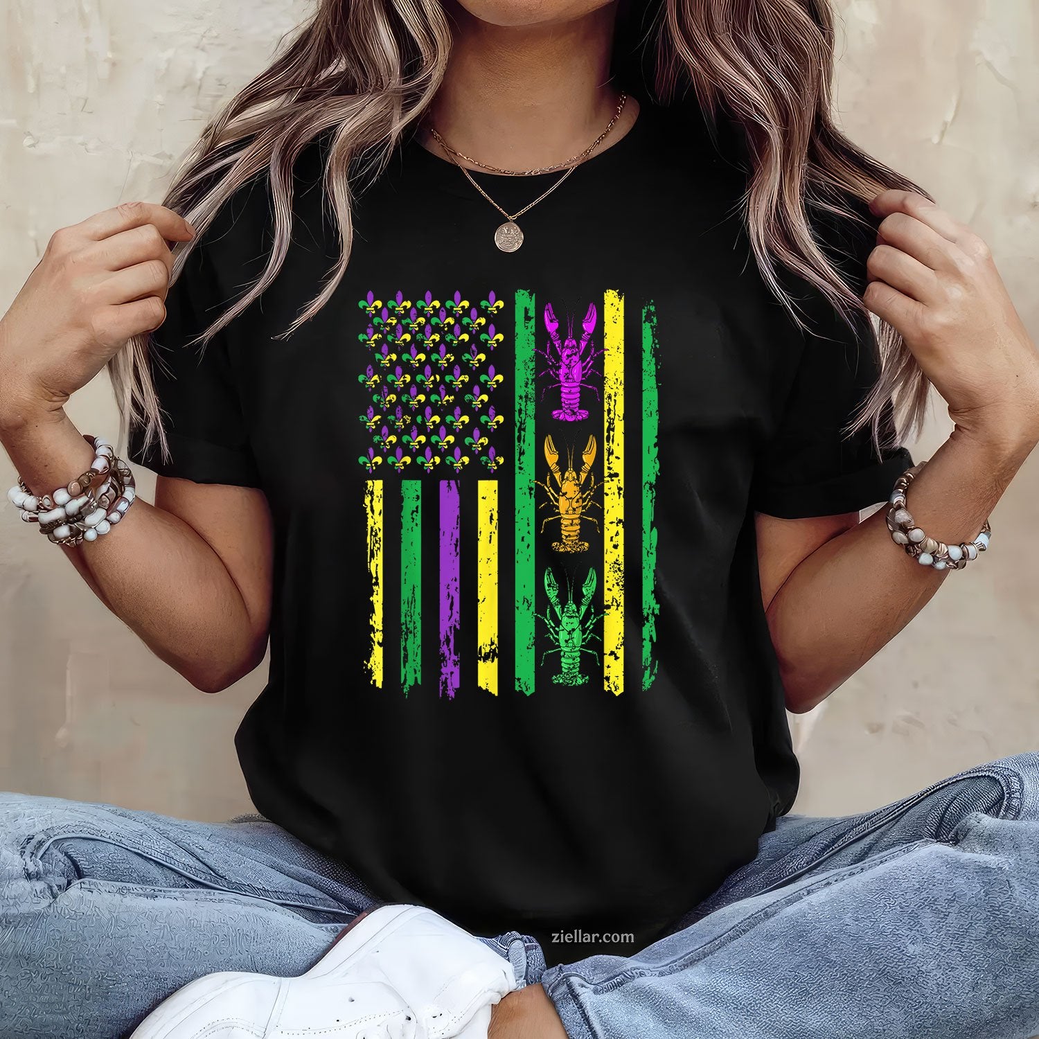 USA Crawfish Parade Tee and T-Shirt, American Flag Mardi Gras Carnival T-Shirt Gift for Adults