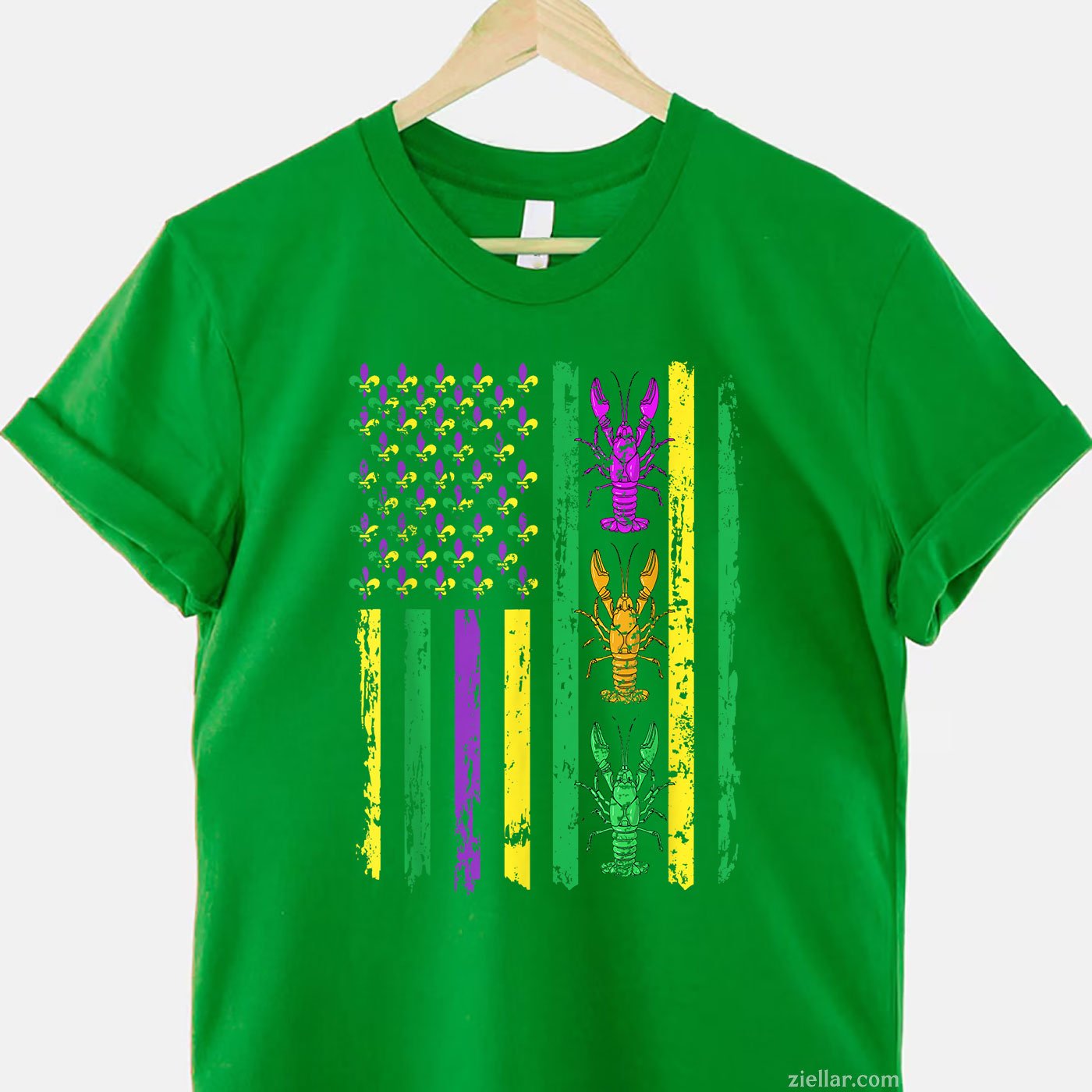 USA Crawfish Parade Tee and T-Shirt, American Flag Mardi Gras Carnival T-Shirt Gift for Adults