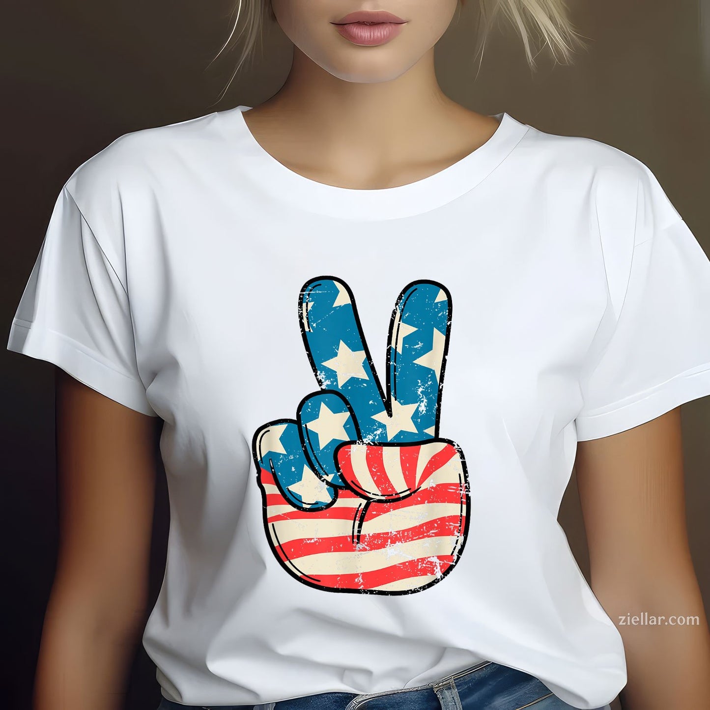 USA Flag Peace Sign Hand 4th of July Patriotic