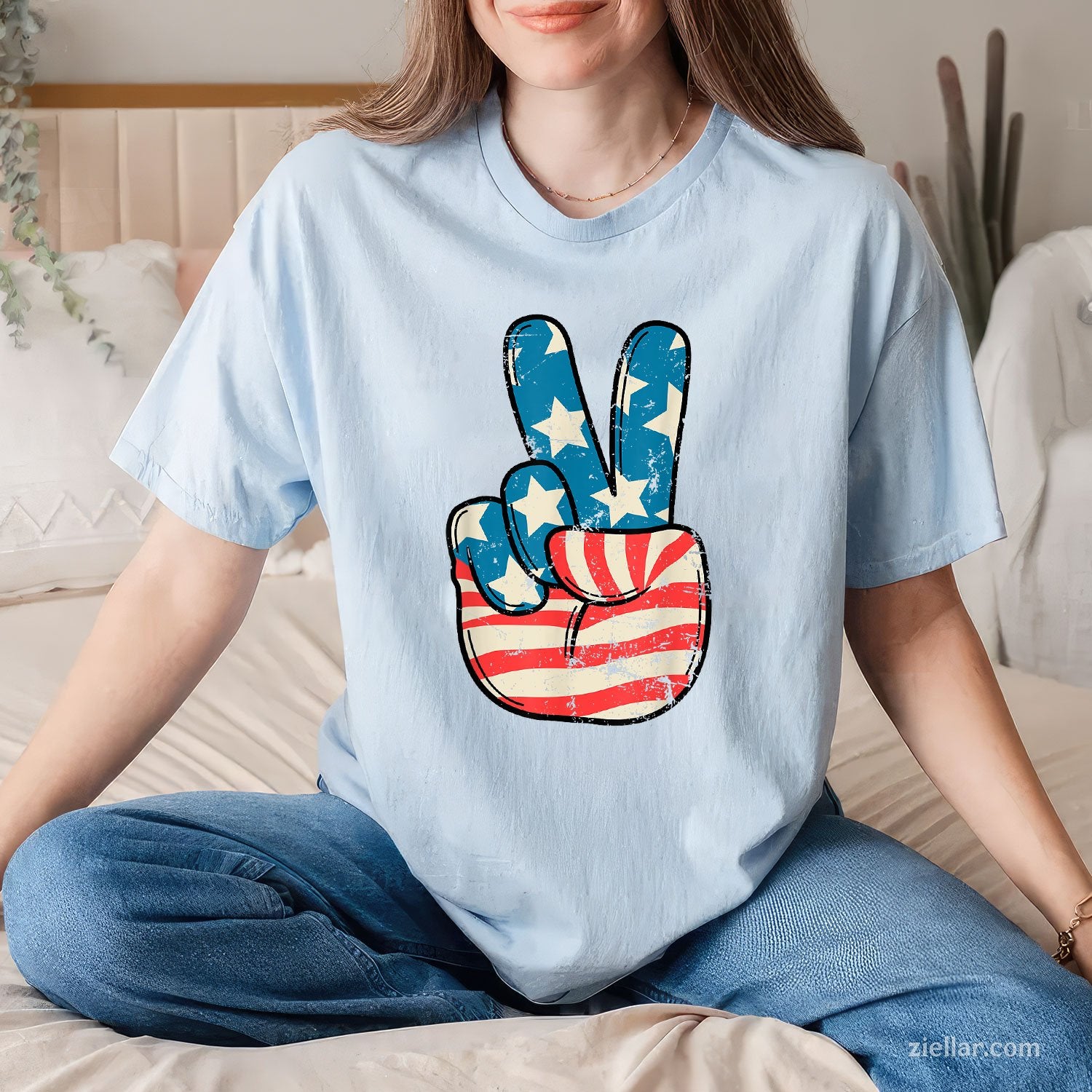 USA Flag Peace Sign Hand 4th of July Patriotic